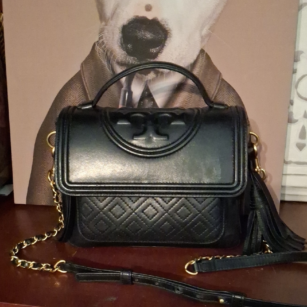 Tory Burch Black Quilted Leather Crossbody Satchel